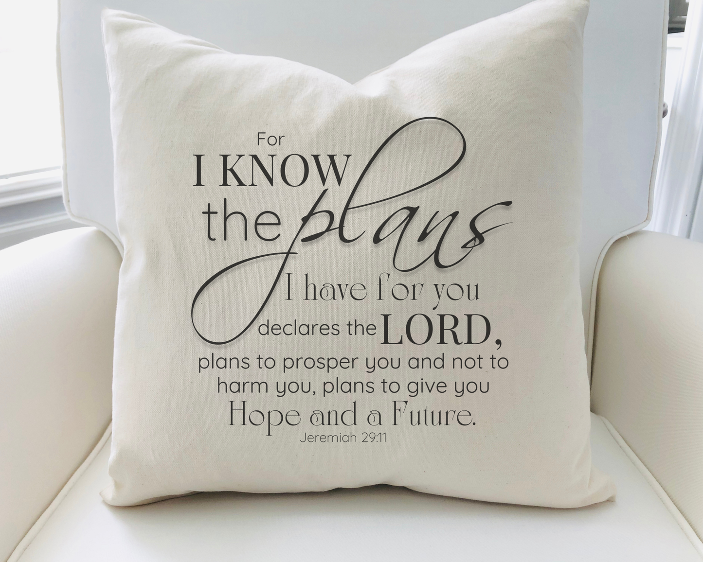 For I Know the Plans I Have - 18 x 18 Natural Pillow Cover