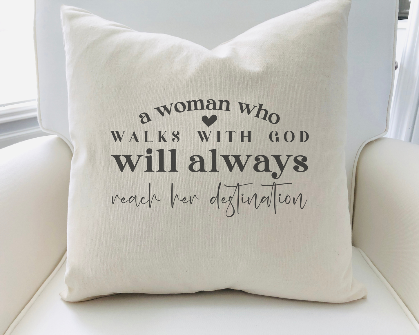A Woman Who Walks with God - 18 x 18 Natural Pillow Cover